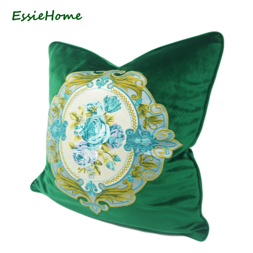 ESSIE домашний Роскошный зеленый мох изумрудно бархат вышивка наволочка