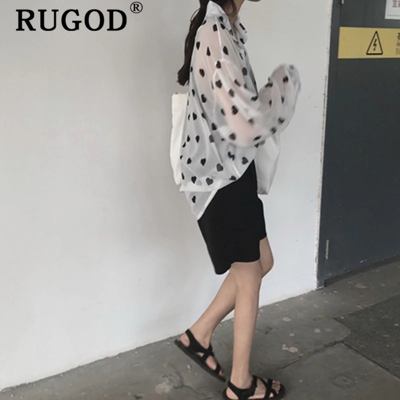 Женские шифоновые блузки RUGOD 2020 с принтом сердца тонкие летние топы и
