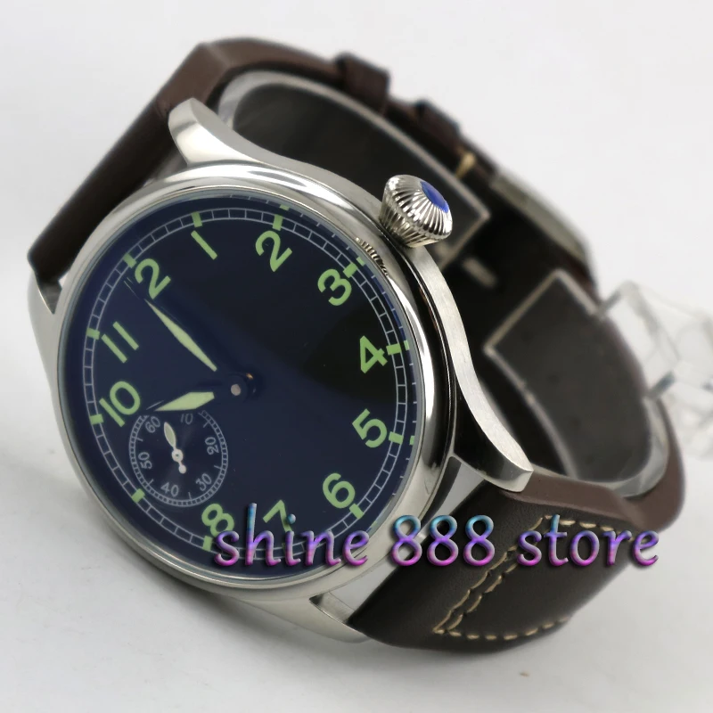 Механические часы parnis с черным циферблатом и ручным заводом 44 мм 6497|watch mechanical|watch