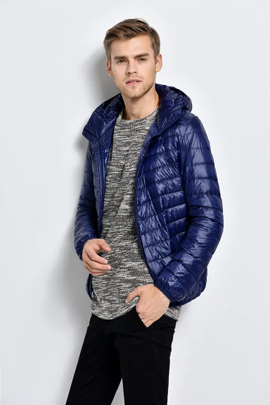Зимняя новая мужская ультратонкая пуховая куртка с воротником-стойкой для