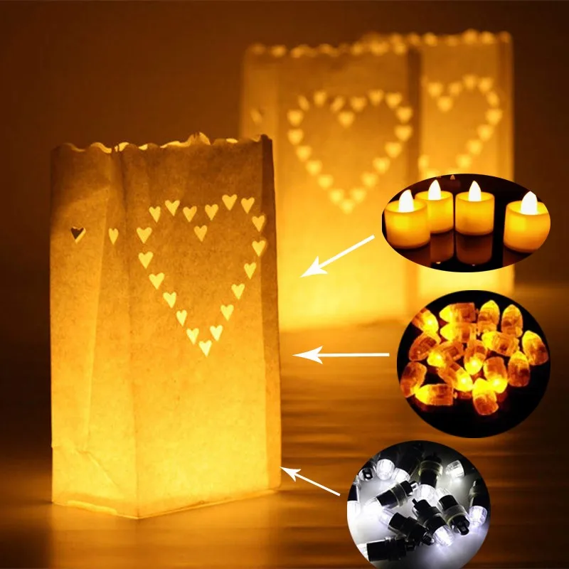 30 шт./лот Сердце держатель для чайной свечи Luminaria бумажный Свеча-фонарь сумка для рождественской вечеринки наружное свадебное оформление