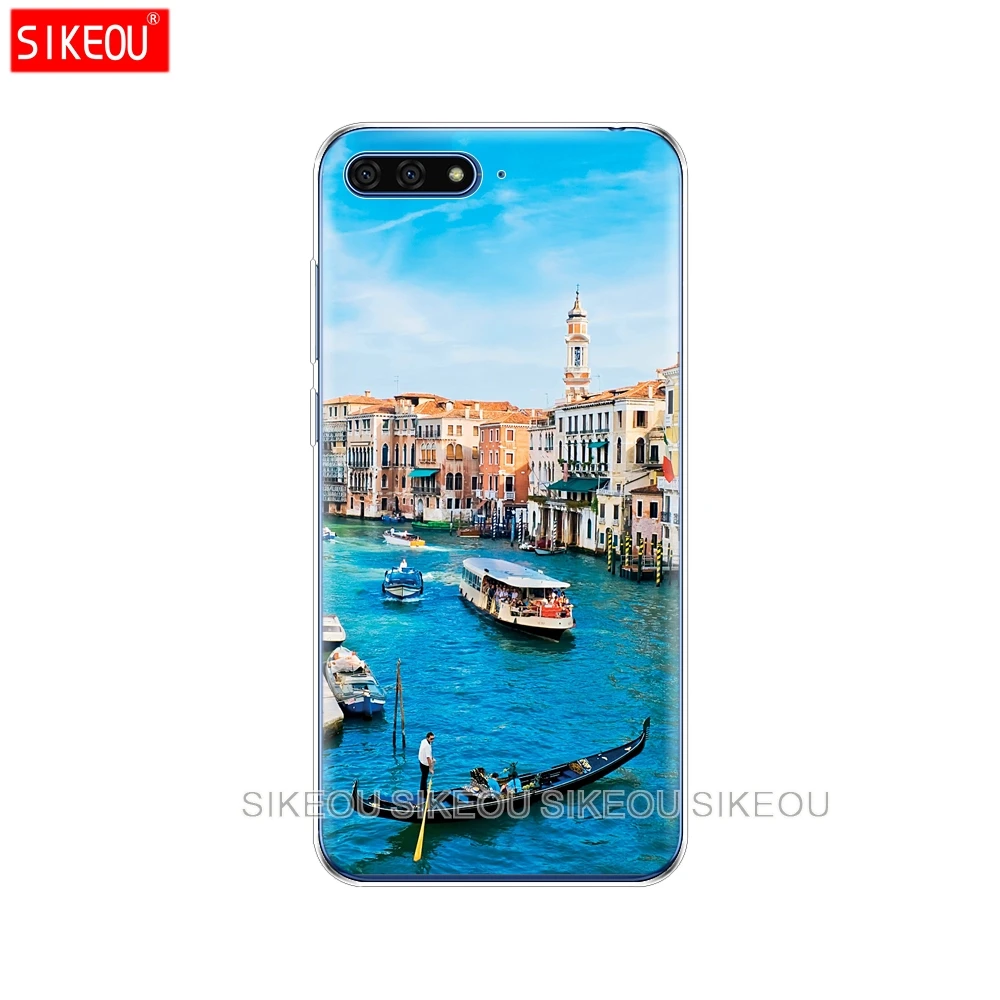 Силиконовый чехол для Huawei Honor 7A PRO 7C Y5 Y6 Y7 Y9 2017 2018 Prime Италия ночная Венеция пейзаж |