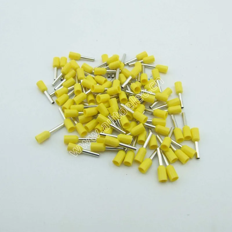 E2508-Yellow 100 шт. E2508 наконечник наконечника шнура AWG14 2,5 мм медный латунный провод медный изолированный обжимной контактный разъем трубчатые клеммы - Цвет: E2508-Yellow