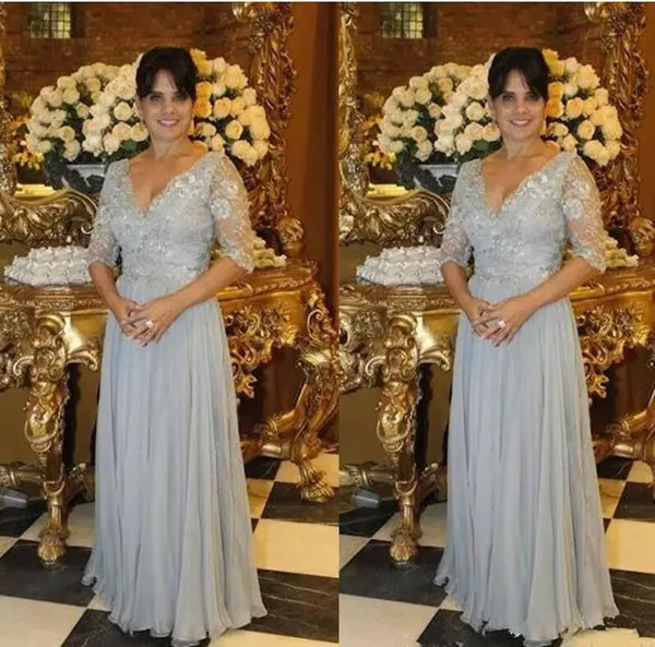 

Mother of the Bride Groom Dresses 2021 Half Sleeves Formal Evening Gown V-Neck Wedding Guest vestido madrinha longo Plus Size
