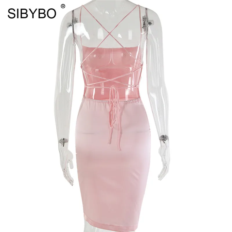Sibybo, сексуальное облегающее платье на шнуровке с открытой спиной, без рукавов, Бандажное летнее платье-карандаш для женщин, пляжная одежда, женское вечернее платье