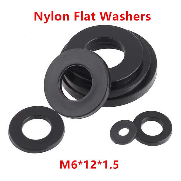 

1000pcs M6(ID)*12(OD)*1.5mm Black nylon flat washer M6 Plastic plain washers ring Gasket M6X12X1.5mm