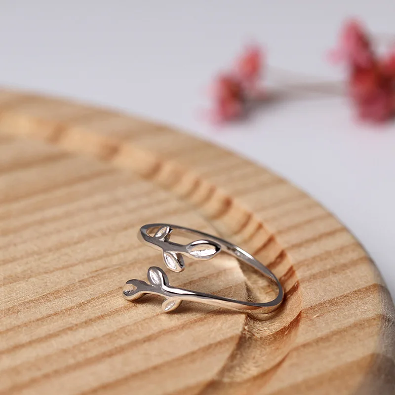 leaf open ring 100% Sterling 925 silver Jewelry Vintage Adjustable rings for women gift free size | Украшения и аксессуары