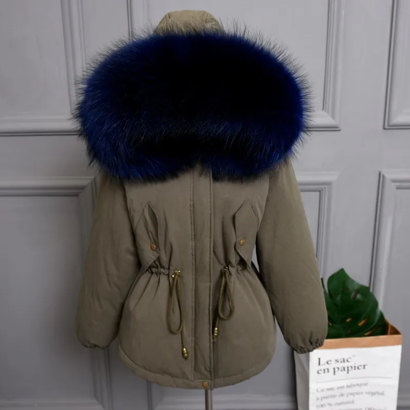 ArmyGreen blue Plus size Natural Fur White Duck Down Winter Coat women's jacket with hood Thicken Warm women's down Parka chaqueta mujer YRE05 - Цвет: ArmyGreen blue
