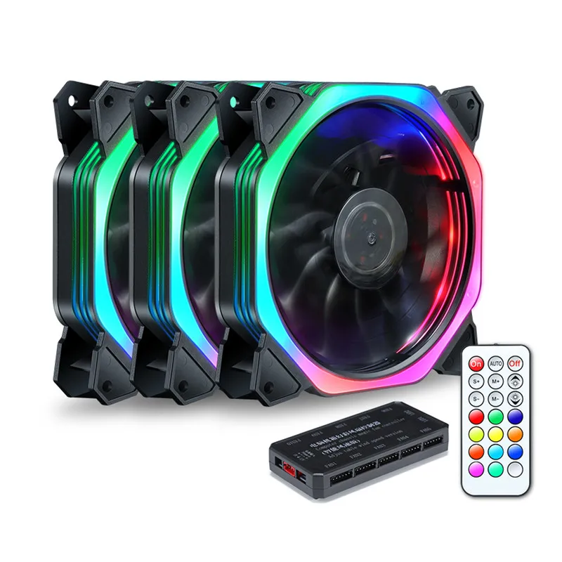3 Fans 120 мм тихий+ ИК пульт дистанционного управления кулер для компьютера охлаждающий RGB вентилятор cpu чехол для компьютера PC охлаждающий вентилятор RGB регулируемый светодиодный чехол для компьютера - Цвет лезвия: 3 Fans