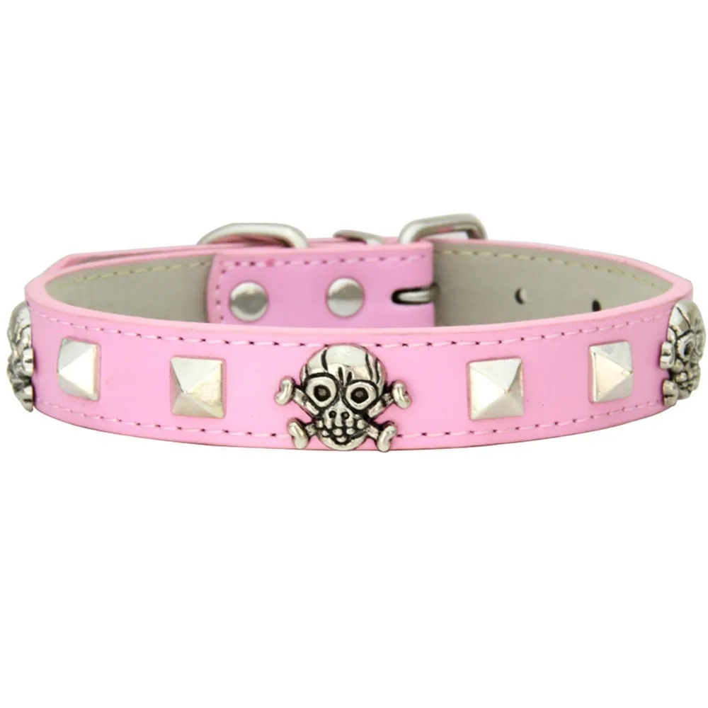 Pink 5 цветов череп Шипованный ошейник для собак кошек кожаный ошейник для щенков Регулируемый ошейник для маленьких средних и больших собак XS-XL Прямая поставка - Цвет: Pink