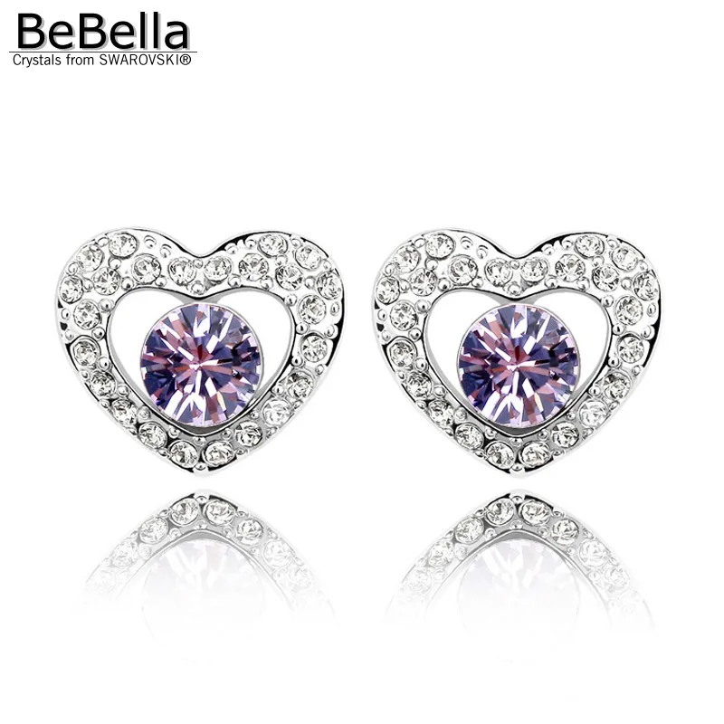 Женские серьги BeBella в форме сердца с кристаллами сделанные элементами Swarovski|heart