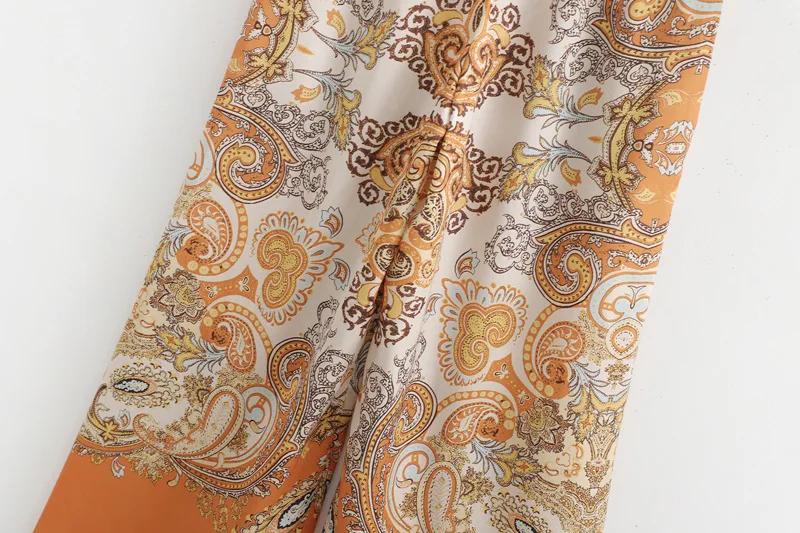 TEELYNN boho Брюки атласные оранжевые с узором пейсли широкие брюки с высокой эластичной талией свободные пляжные брюки летние брюки