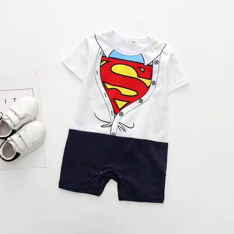 2018 Hot Selling Unisex Baby Clothes Kids Short Sleeve Superman Batman Climbing Summer Cartoon Bounce Romper |