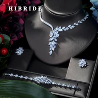 hibride luxury women jewels elegant shape bridal cz necklace earrings bracelet ring 4pcs big wedding jewelry set for bride n 166