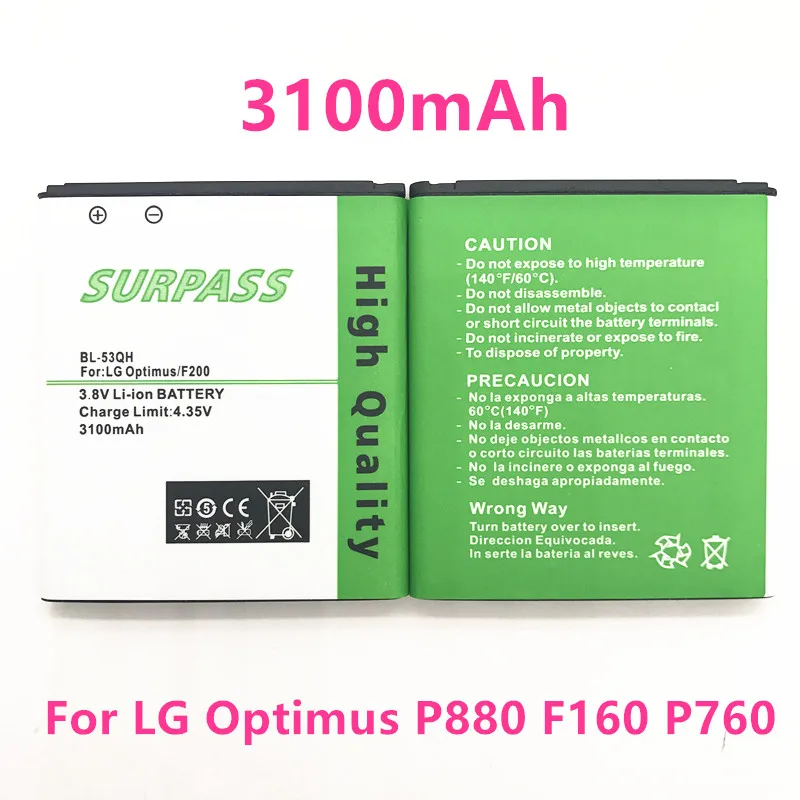 3100 мА/ч BL 53QH Батарея Применение для LG Optimus P880 P760 L9 KP765 4X HD F160 F200L/S/K E0267 P870 P769