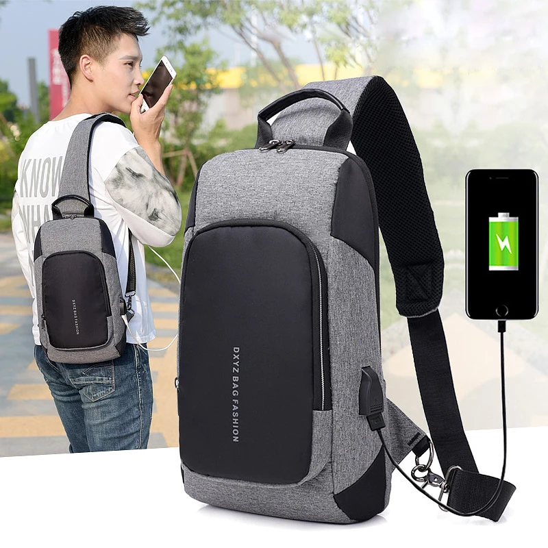 

USB Charging Backpack Men Crossbody Bags Male Rugzak Shoulder Bag Anti-theft Chest Bagpack Travel Mochila Masculina Back Pack