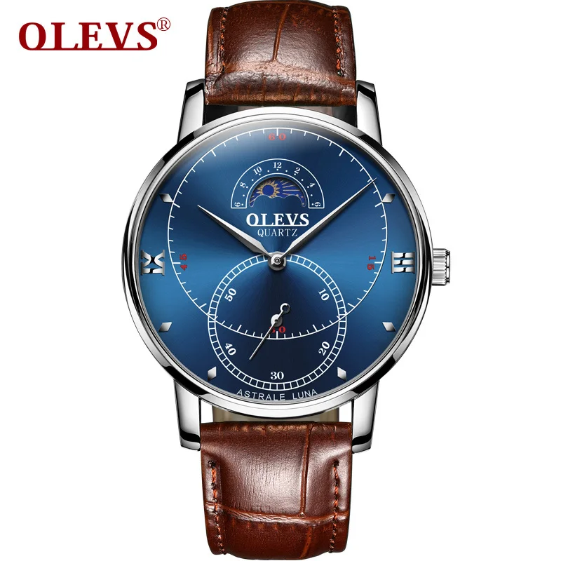 Brown Blue OLEVS мужские часы Топ Бренд роскошные часы мужские часы высокое качество Япония движение кварцевые часы водонепроницаемые Relogio masculino - Цвет: Brown Blue
