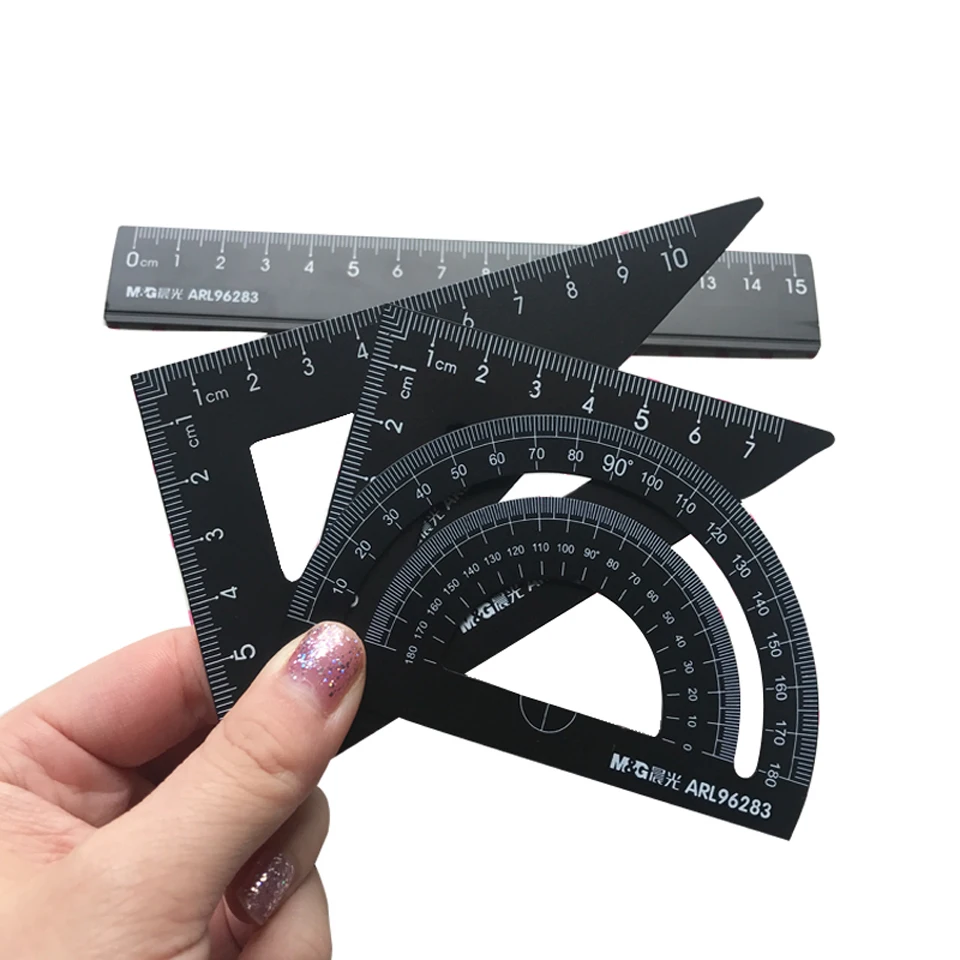 

4pcs/set New Black Aluminum Alloy Ruler Protractor Students drawing ruler Maths Geometry Ruler Set Office School Supplies