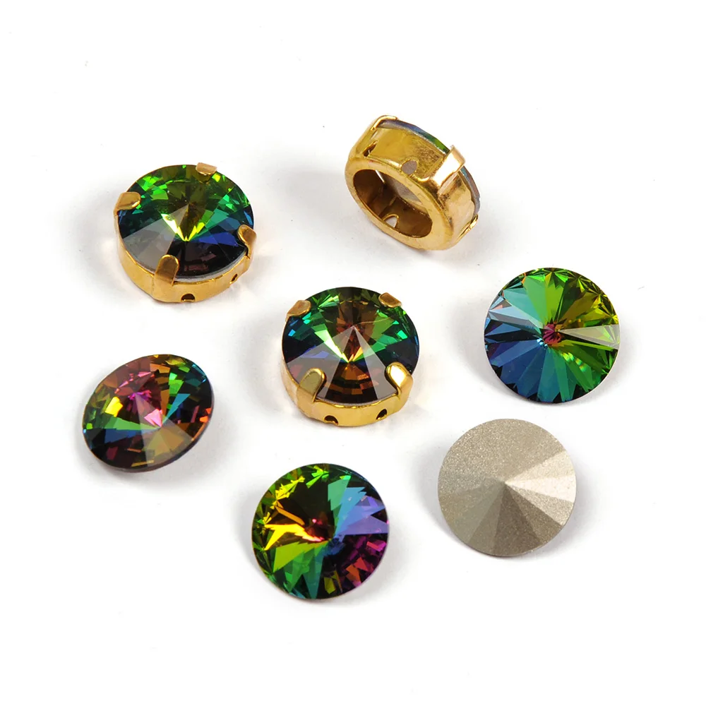Смешанные размеры радужное стекло Fat Rivoli стразы с кристаллами Серебряное золото