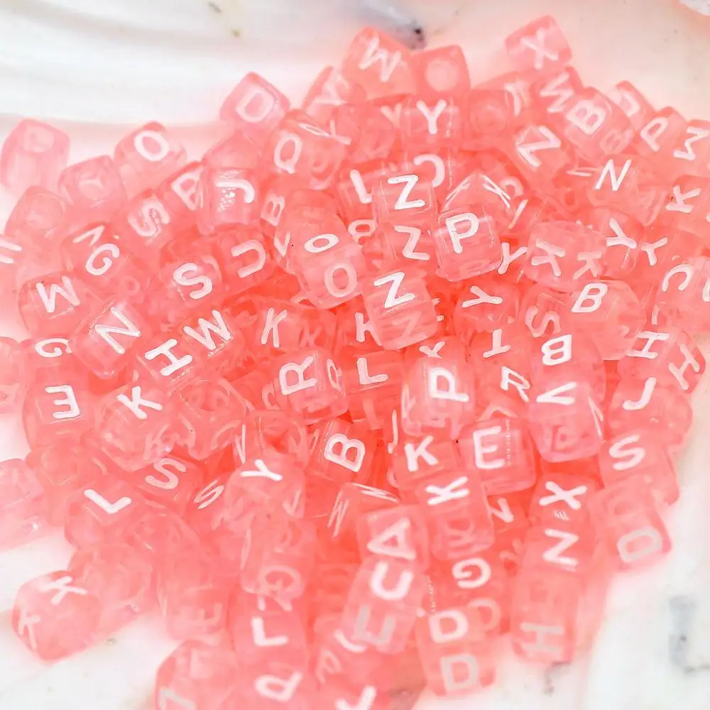 pink square Много видов 6 мм 100 шт бусины в форме букв алфавита акриловые бусины для изготовления ювелирных изделий для женщин и детей DIY браслет ожерелье Фурнитура - Цвет: pink square