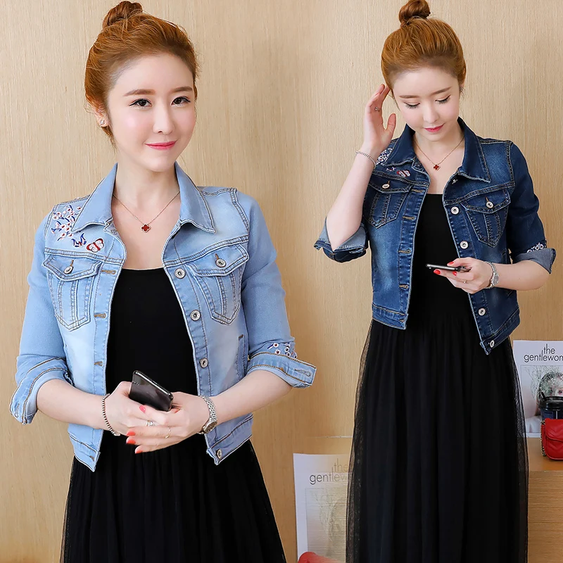 

European Style Spring Autumn Women Fashion Denim Jacket Coats Lady Personality Slim Cowboy Jean Jackets