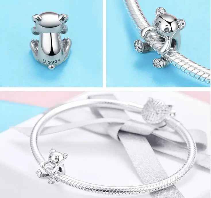 

Hot Sale Silver 925 Beads Cute Animal bear Charms Beads for Jewelry Making Fit Bracelet Necklace for Women Gift