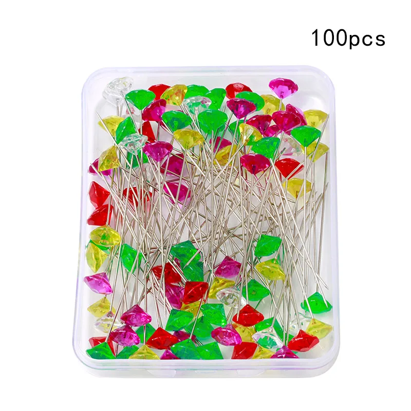 100Pcs LMDZ 100/50 шт. сверкающий бриллиант шпильки Хрустальный конец головы Свадебный корсаж-бутоньерка цветочный букет шпильки швейные булавки с прозрачной коробкой - Цвет: 100Pcs