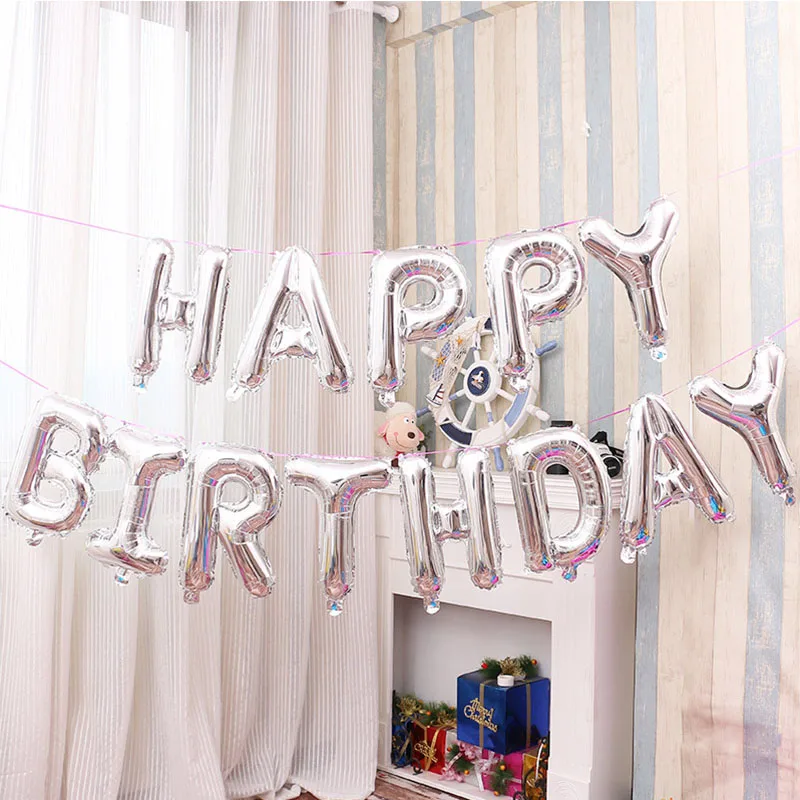 Воздушные шары в виде букв Happy Birthday золотистые серебристые розовые синие