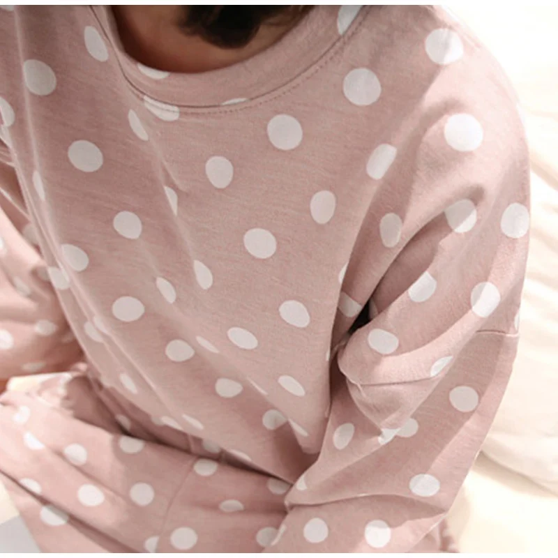 Polka Dot Cute Sweet Women Pajamas Set Soft Long Sleeve O-neck Pants Women's Home Clothes Spring Sweet Female Nightie XXL