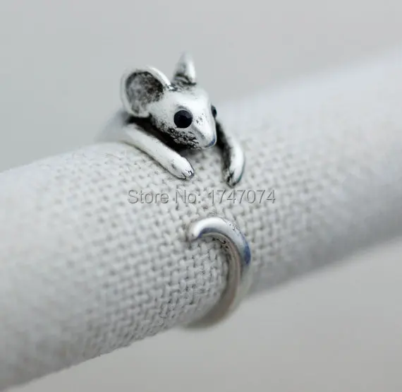 Регулируемое Винтажное кольцо с милой мышью золотого/серебряного цвета