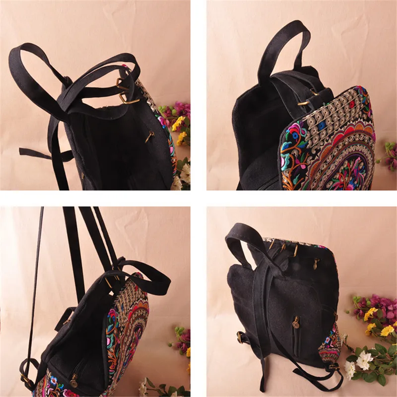 Fondhere для женщин Рюкзак Холст Винтаж сумки личности вышивка этнический рюкзак