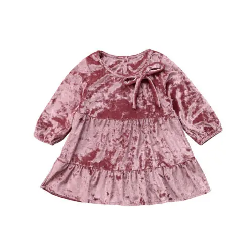 New Xmas Toddler Girl Velvet Dress Cute Kid Baby Long Sleeve Party Children Pageant Gown Christmas Clothes | Детская одежда и