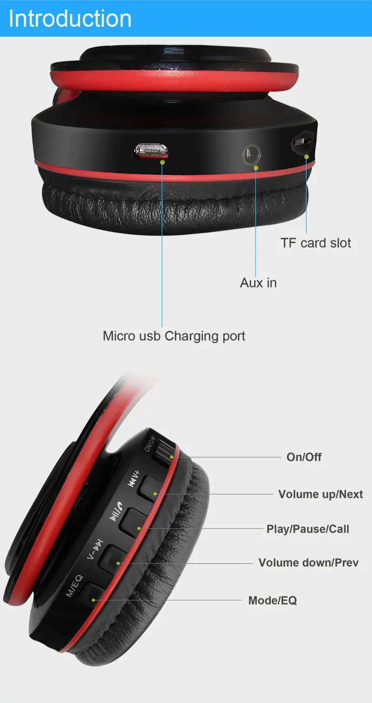 YTOM Складные Bluetooth наушники Беспроводная гарнитура стерео наушники с микрофоном Поддержка TF карты для iphone xiaomi