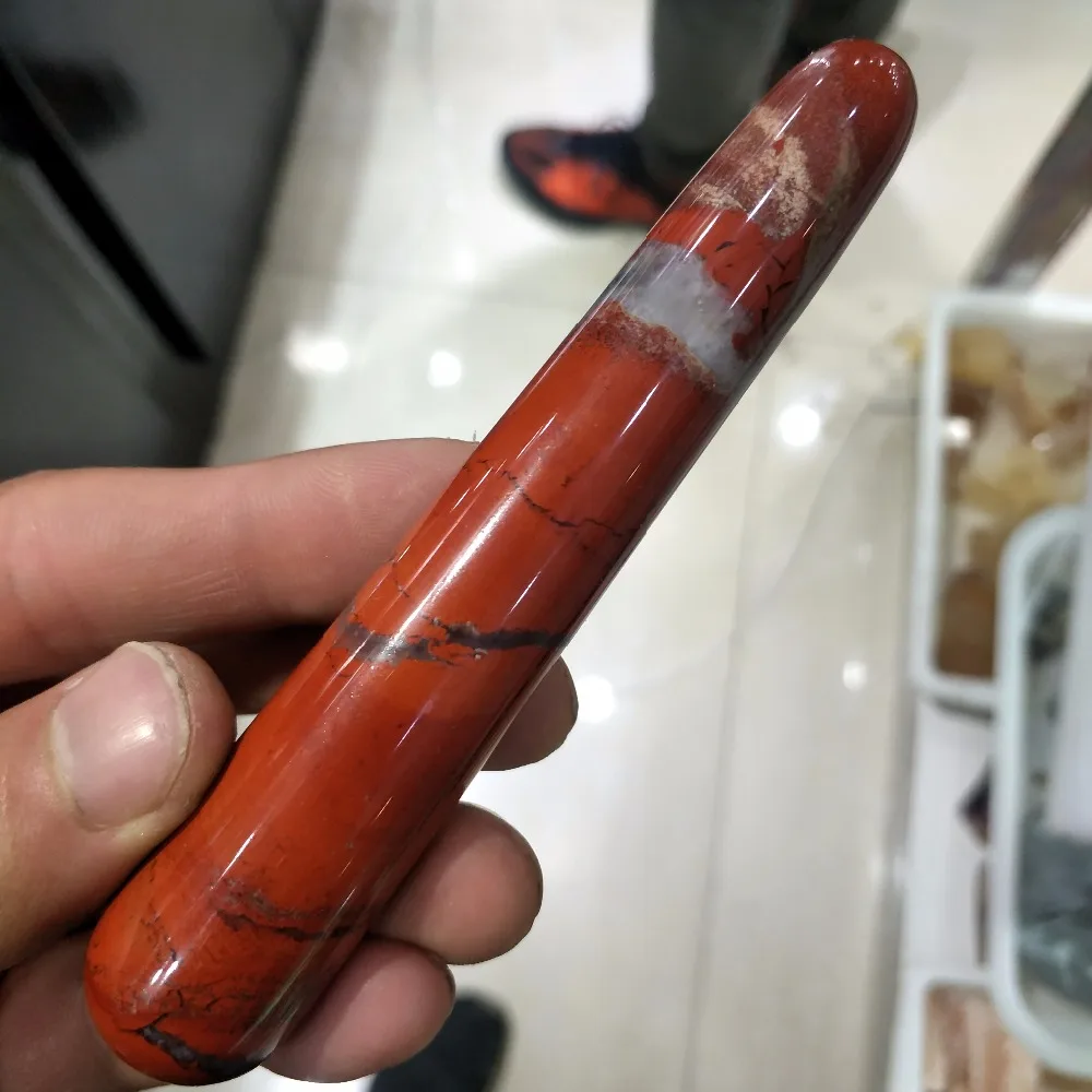 Натуральный красная яшма ролик для массажа лица палка Магия йони-палочка тонкий лицевой камень Guasha резной инструмент массаж и релаксация