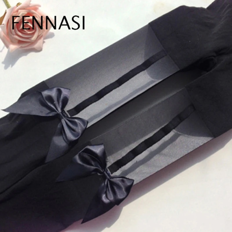 Пикантные женские черные колготки FENNASI полосатые прозрачные Соблазнительные