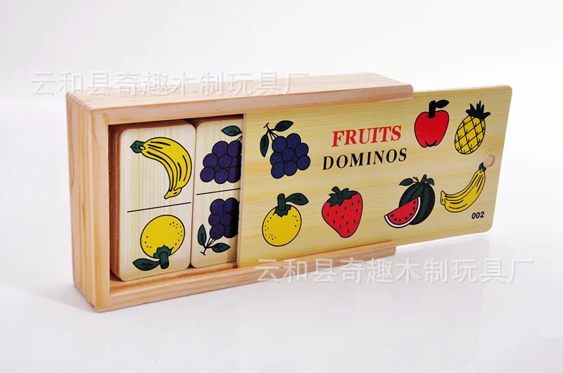 Детские деревянные игрушки фруктовое домино с деревянной коробкой контейнер для