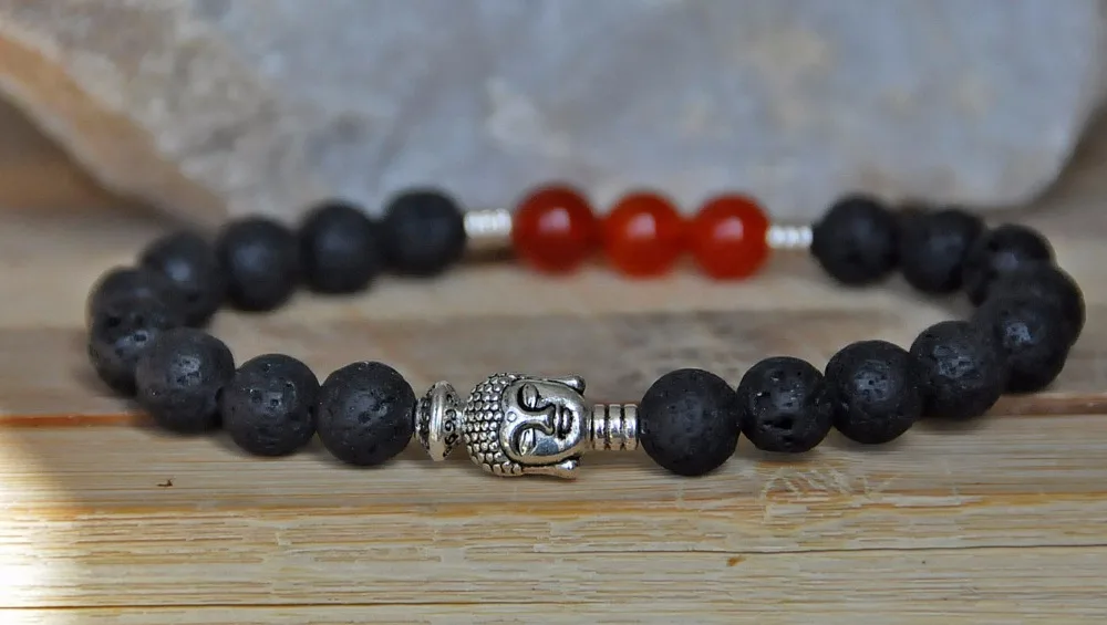 Lava rock Carnelian stone bracelet Buddhist prayer mala beads grounding meditation root chakra | Украшения и аксессуары