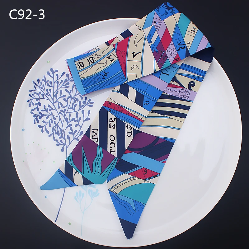 Женский шелковый шарф с буквенным принтом длинный лентами и ручкой новинка 2019 |