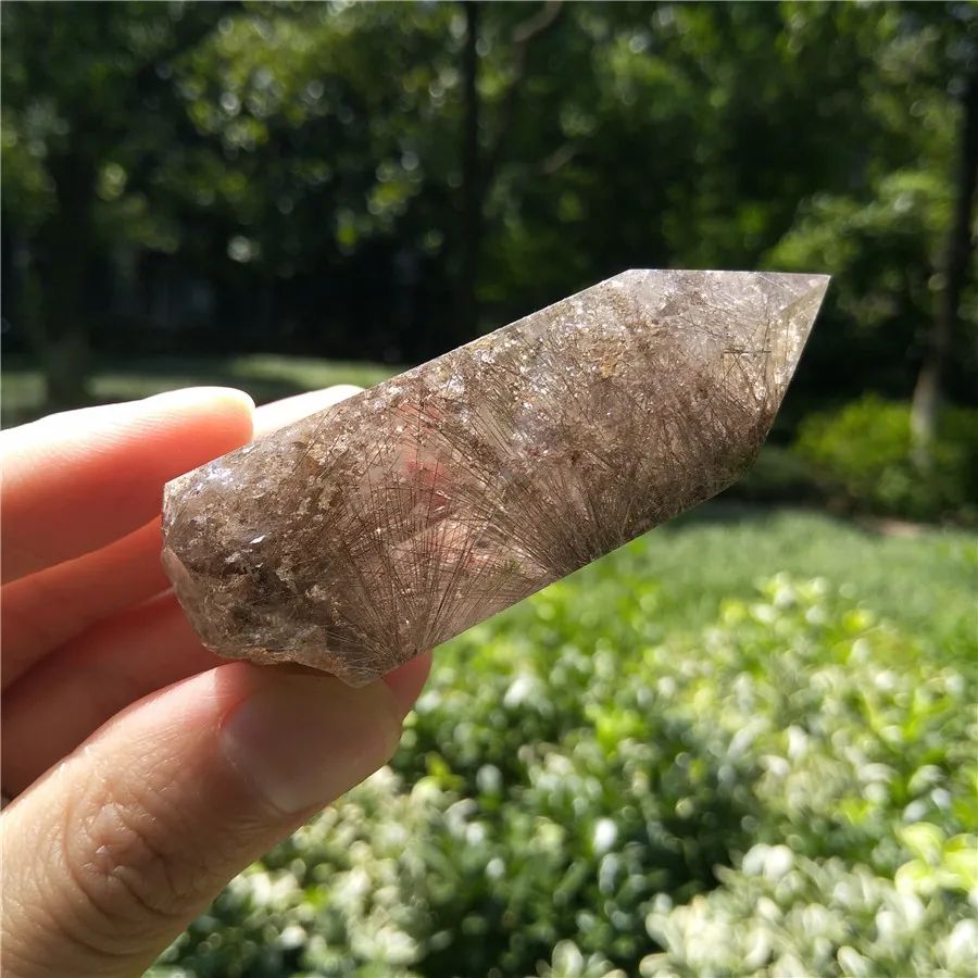 Великолепная рутилированная кварцевая палочка с Кристал фантом башня w Ghost Quartz