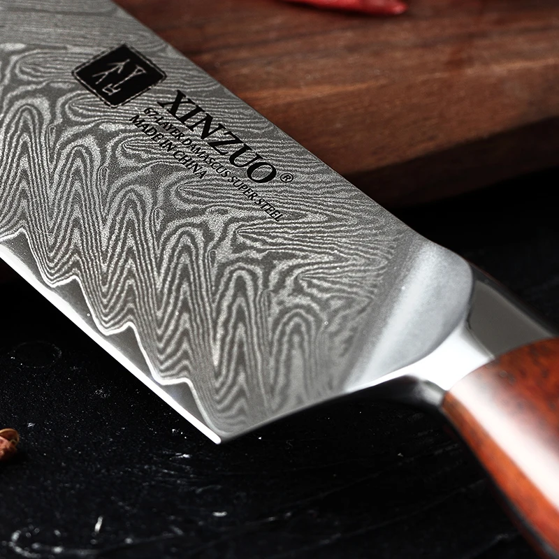 XINZUO бренд 7 дюймов Santoku ножи Дамаска VG10 стальные ножи Палисандр Ручка японский стиль кухня приготовления резные шеф-повара нож