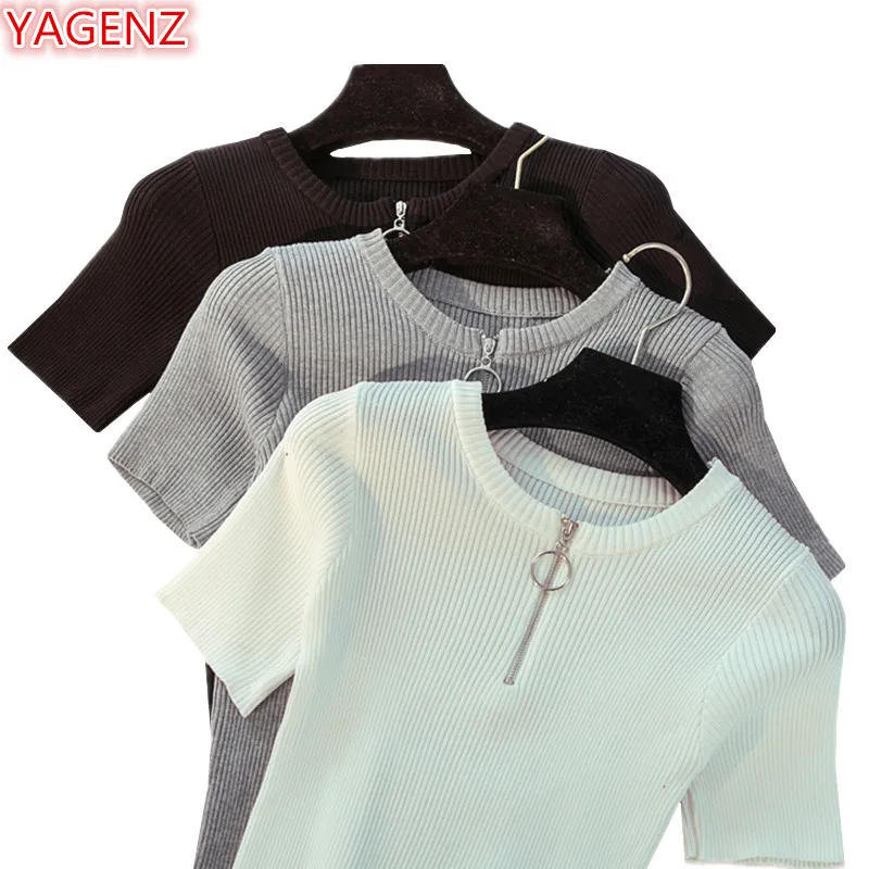 YAGENZ Ladies Korean Women Sweaters And Pullovers Knitted Sweater Summer Tops For 2018 Fashion Zipper O Neck White Top K6 | Женская