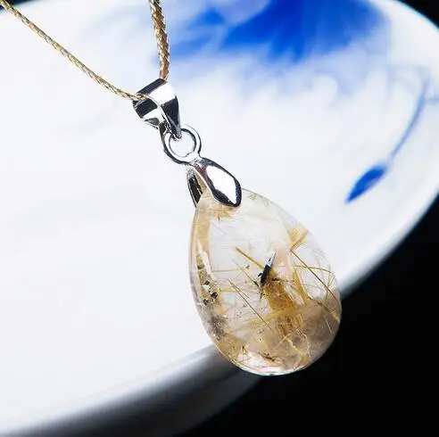 Подлинный натуральный Золотой рутилированный кварцевый кристалл подвеска в