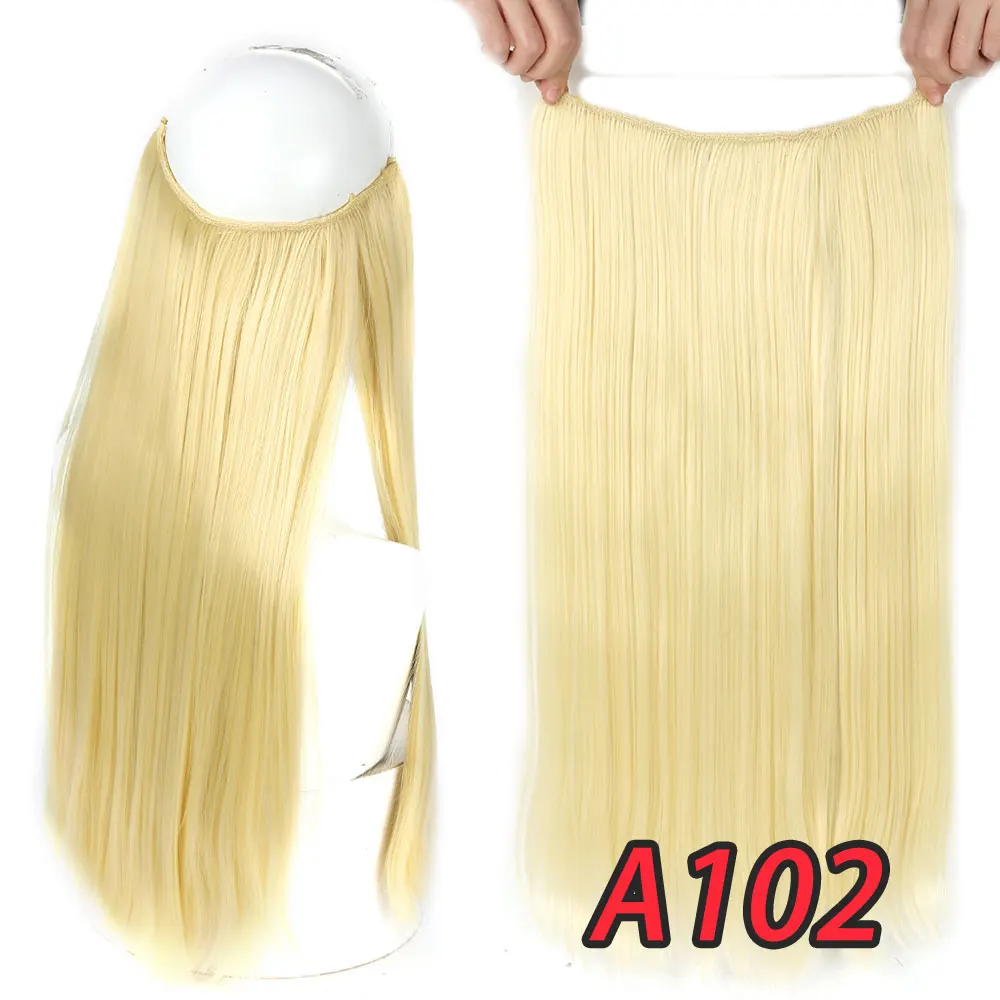 Pageup 20" Secret Fish Line Real Hair Extension One Piece Invisible Wire Wave Natural Blonde Synthetic Fake Hairpieces - Цвет: YX01-102