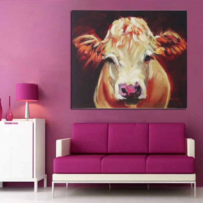 

Canvas Painting Hand Painted Animal Oil Painting Little Adorable Cow Abstract Quardro Best Gift Art Work Home Decorations