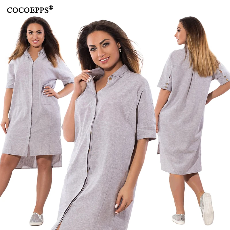 Плюс размер 2018 Лето нерегулярное одноцветное платье Большой свободное женское