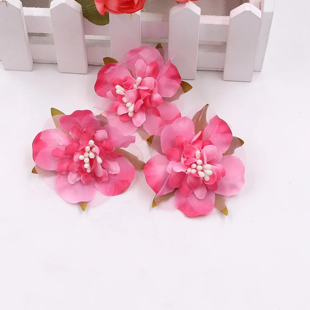 rose red 10 шт. 6 см шелк искусственный цветок вишни свадебные декоративные ручной работы цветок DIY орех шляпа столовые приборы украшения Ремесло поддельные цветы - Цвет: rose red