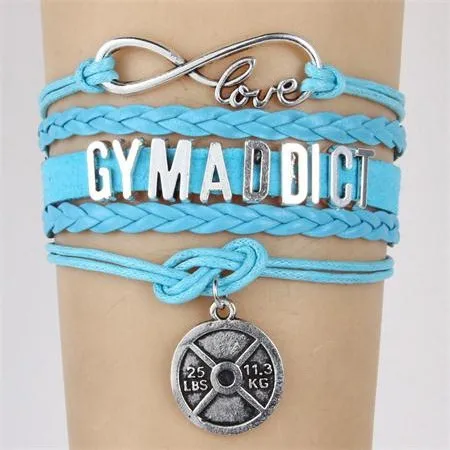 (10 шт./лот) браслет Infinity Love GYM "Addict" Очаровательная кожаная веревка
