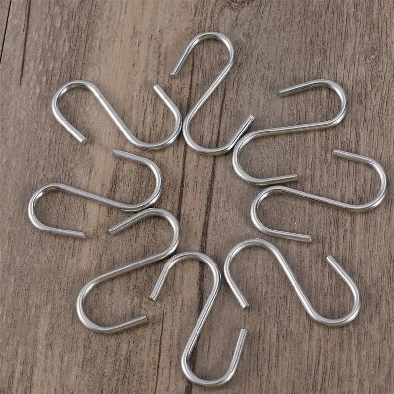 100pcs Stainless Steel S Shaped Hooks Kitchen Spoon Pan Pot Utensils Hangers Clasp Over The Door Closet Clothes Rack Tool images - 6