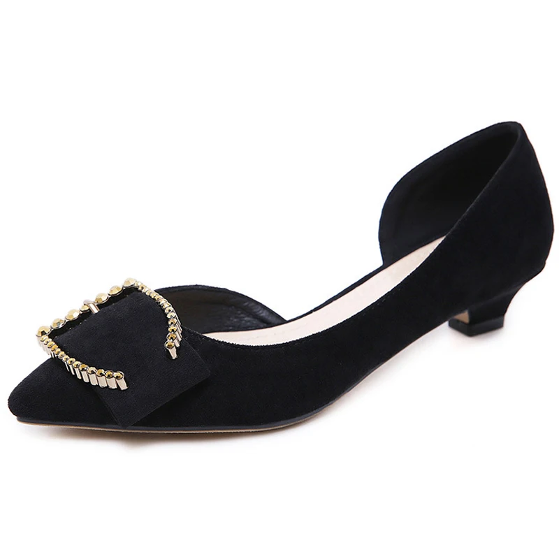 2020 Women Shoes Low-heeled Pointed Toe Pumps Summer New D'orsay Flock Faux Rhinestone Evening Slip-on heel XWD7605 | Обувь