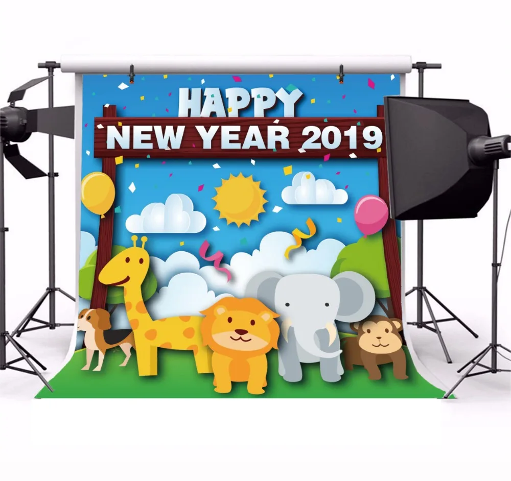 Laeacco New Year Safari Zoo Jungle Party Baby Children Photography Backgrounds Custom Photographic Backdrops For Photo Studio |